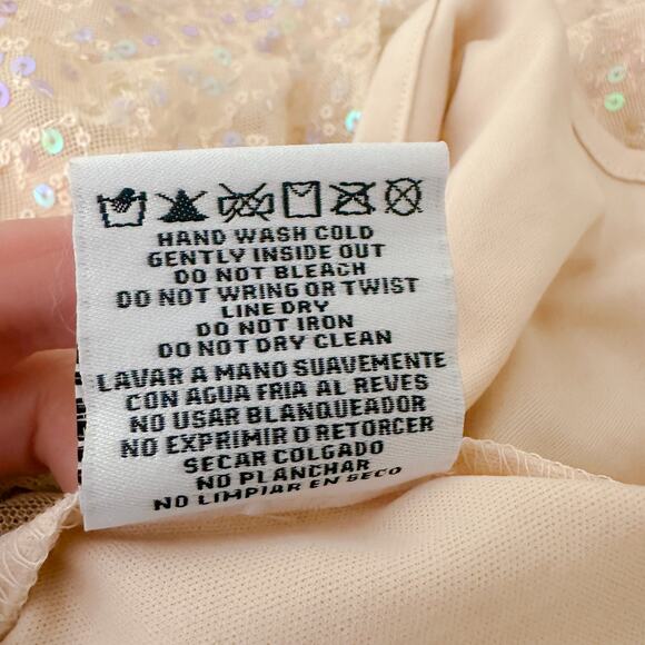 Nightway Sequin Scoop Neck Gown Maxi Dress Sheer Prom Gatsby Champagne Sz 8 NWT - Picture 11 of 13